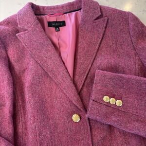 Talbots Womens Pink Herringbone Blazer Gold Crest Buttons Size 18 Wool Blend